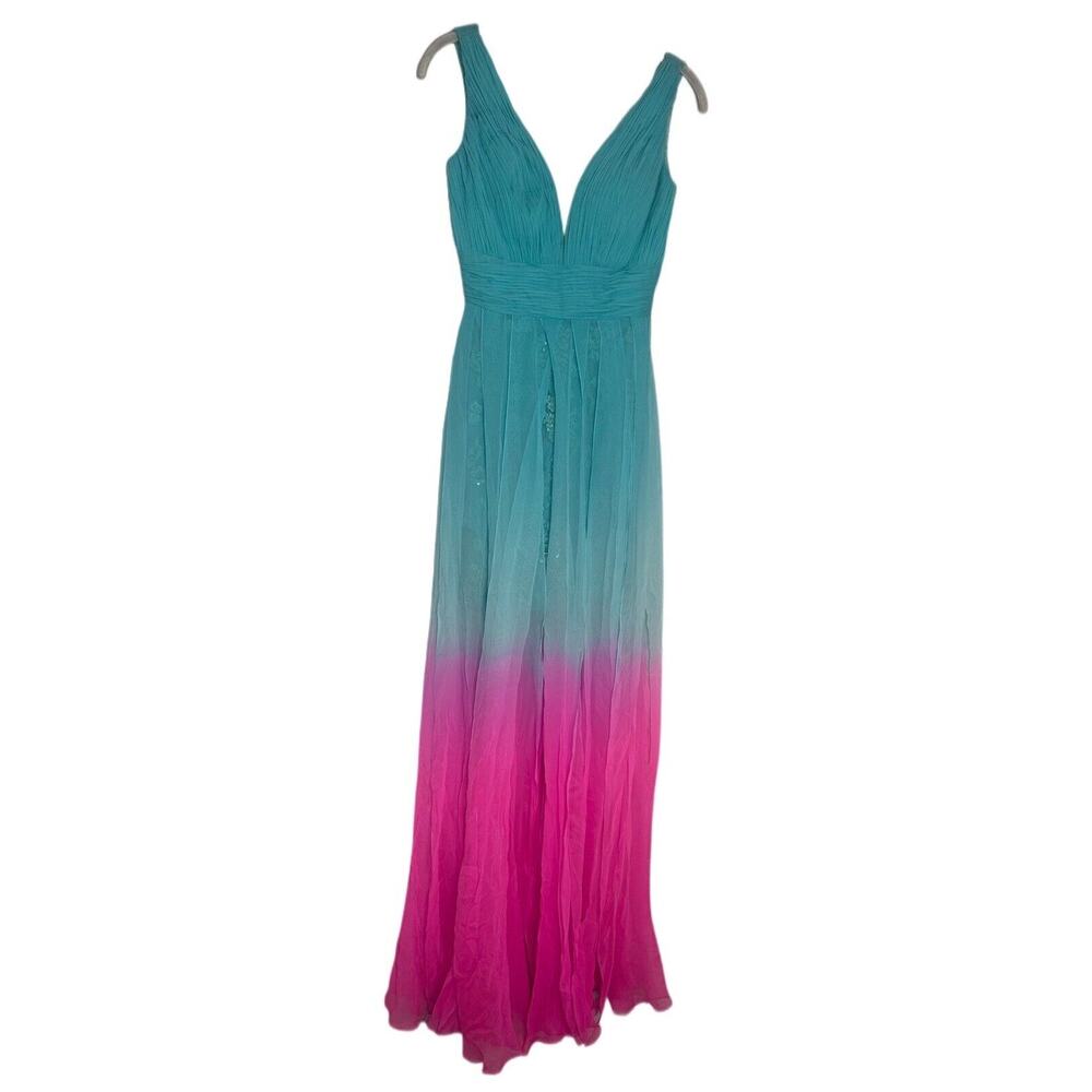 Sherri Hill Ombre Aqua to Pink High-Low Cocktail Dress - Picture 2 of 13